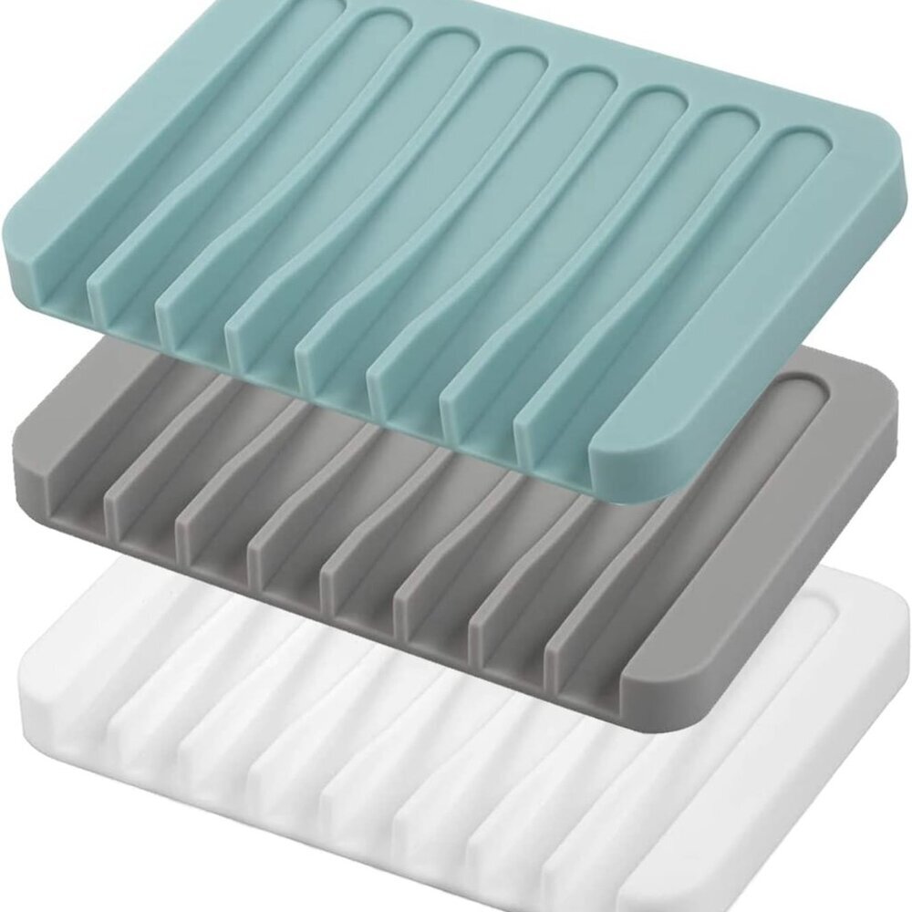 Self Draining Soap Dishes, 3 Pcs Silicone Soap Saver, Waterfall Drainer Soap Hol